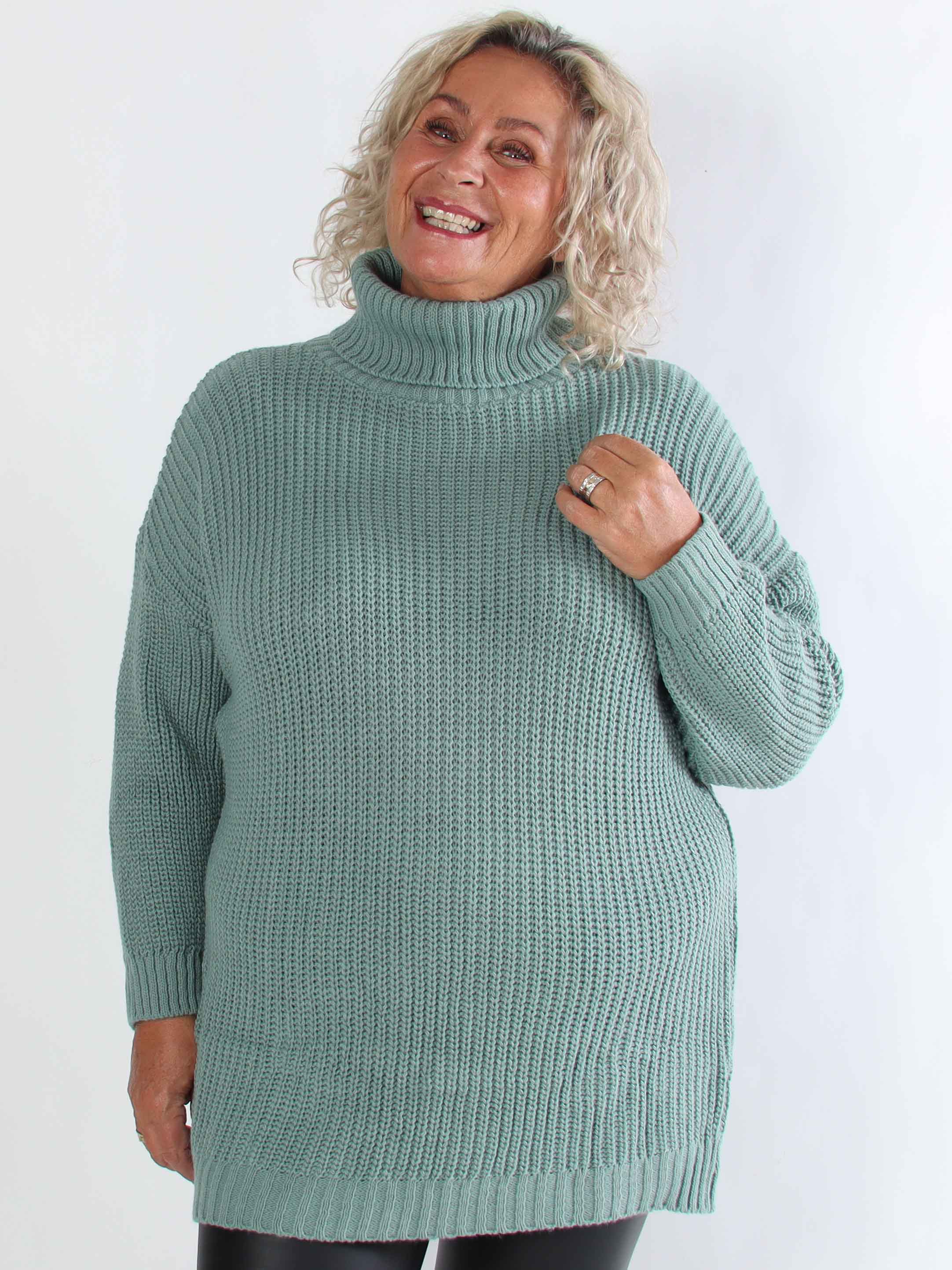 Cindy - Enfärgad mysig stickad plus size tröja med polotröja